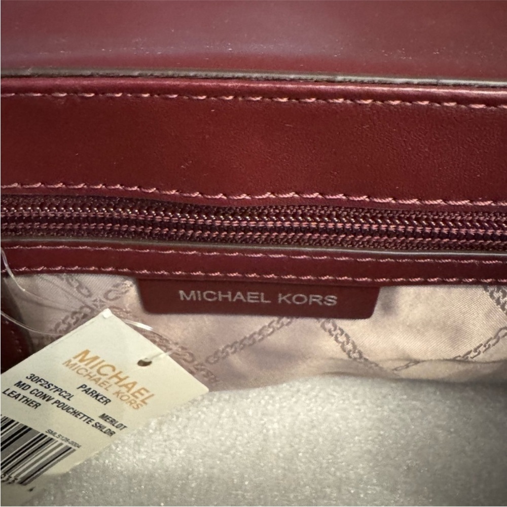 Michael Kors Parker medium convertible pouchette shoulder bag, leather, merlot - Picture 9 of 10